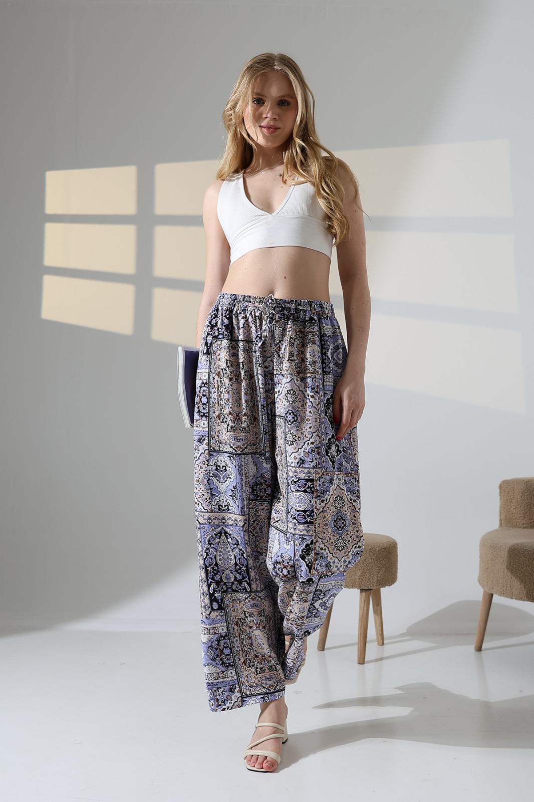 Çok Renkli Viskon Pantolon - 8