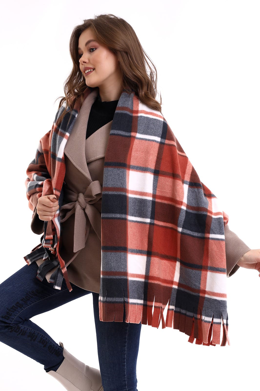 Çok Renkli Ekoseli Polar Esarp - 1